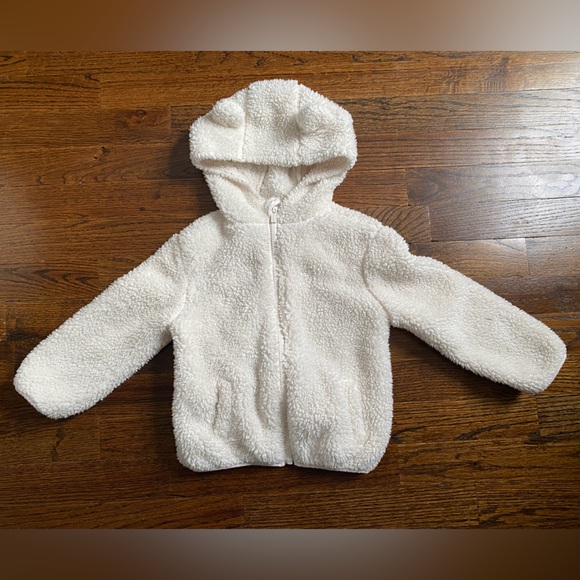 Old Navy Other - 3T toddler girl sherpa fleece zip up hoodie Old Navy Cream White Jacket bear ear